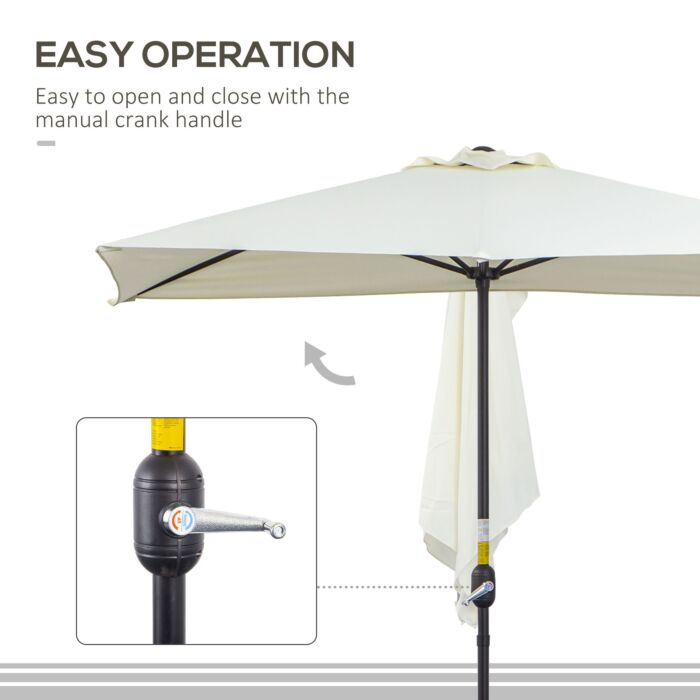 Outsunny Balcony Half Parasol Semi Round Umbrella Patio Crank Handle (2.3m, Beige)- No Base Included