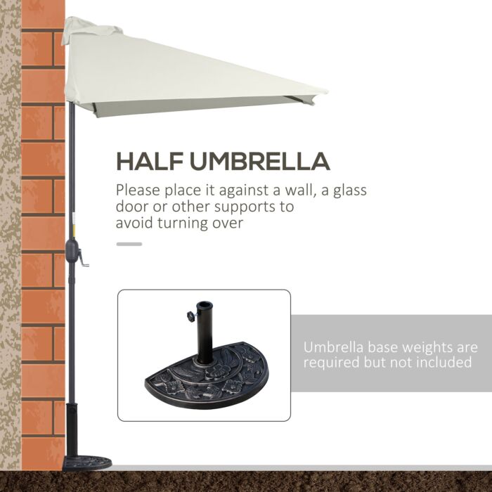 Outsunny Balcony Half Parasol Semi Round Umbrella Patio Crank Handle (2.3m, Beige)- No Base Included