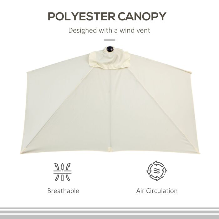 Outsunny Balcony Half Parasol Semi Round Umbrella Patio Crank Handle (2.3m, Beige)- No Base Included