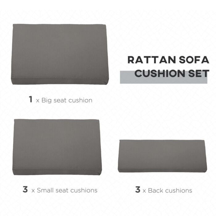 Outsunny Pads For Outdoor Furniture, 7 Piece Garden Furniture Cushions, Patio Conversation Set Cushions, Lightweight, Grey