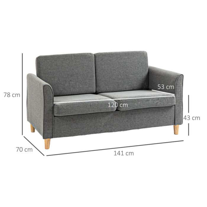 Homcom Compact Loveseat Sofa, Modern 2 Seater Sofa For Living Room With Wood Legs And Armrests, Grey