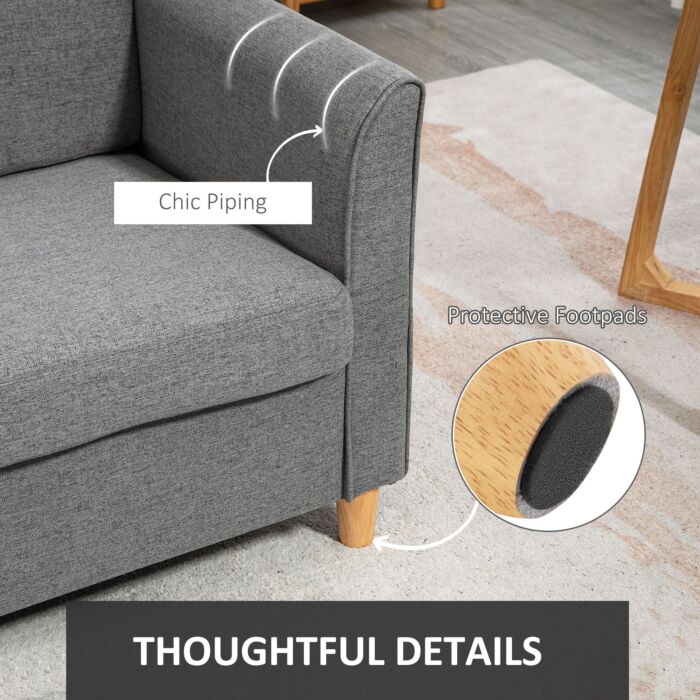 Homcom Compact Loveseat Sofa, Modern 2 Seater Sofa For Living Room With Wood Legs And Armrests, Grey