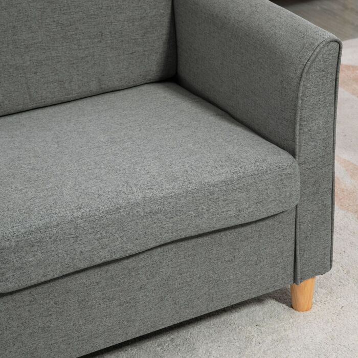Homcom Compact Loveseat Sofa, Modern 2 Seater Sofa For Living Room With Wood Legs And Armrests, Grey