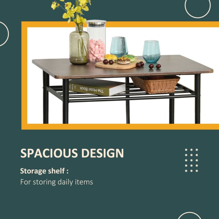 Homcom Bar Table Set, Bar Set-1 Bar Table And 2 Stools With Metal Frame Footrest And Storage Shelf, For Kitchen, Pub, Cafe, Black And Oak