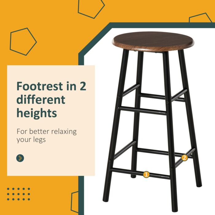 Homcom Bar Table Set, Bar Set-1 Bar Table And 2 Stools With Metal Frame Footrest And Storage Shelf, For Kitchen, Pub, Cafe, Black And Oak