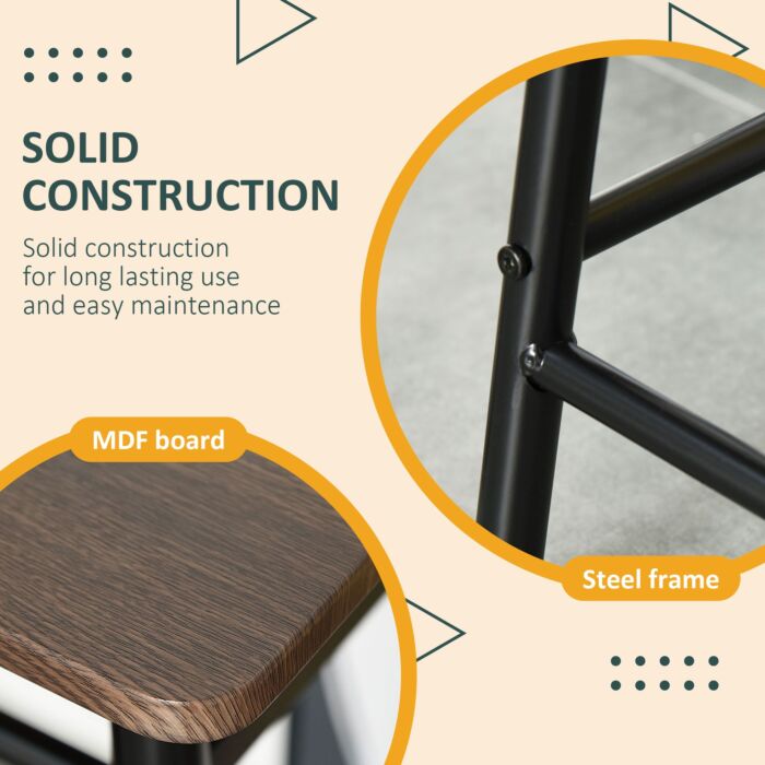 Homcom Bar Table Set, Bar Set-1 Bar Table And 2 Stools With Metal Frame Footrest And Storage Shelf, For Kitchen, Pub, Cafe, Black And Oak