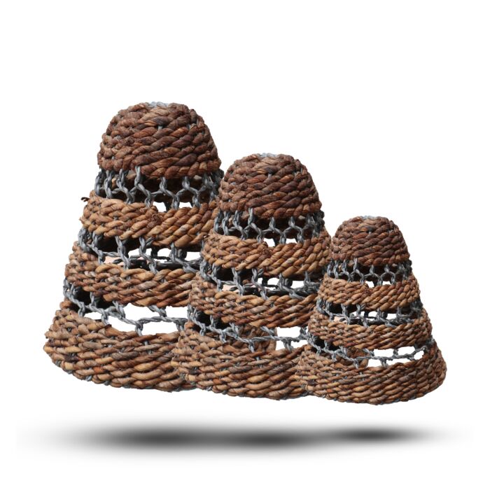 Natural Banana Leaf & Abu-abu Raffia Lamp Shades - Set Of 3
