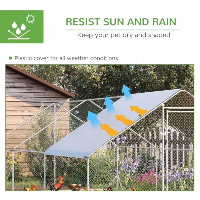 Pawhut Galvanised Walk In Chicken Run W/ Cover 6 X 3 X 2m Silver