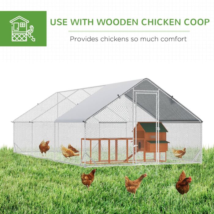 Pawhut Galvanised Walk In Chicken Run W/ Cover 6 X 3 X 2m Silver