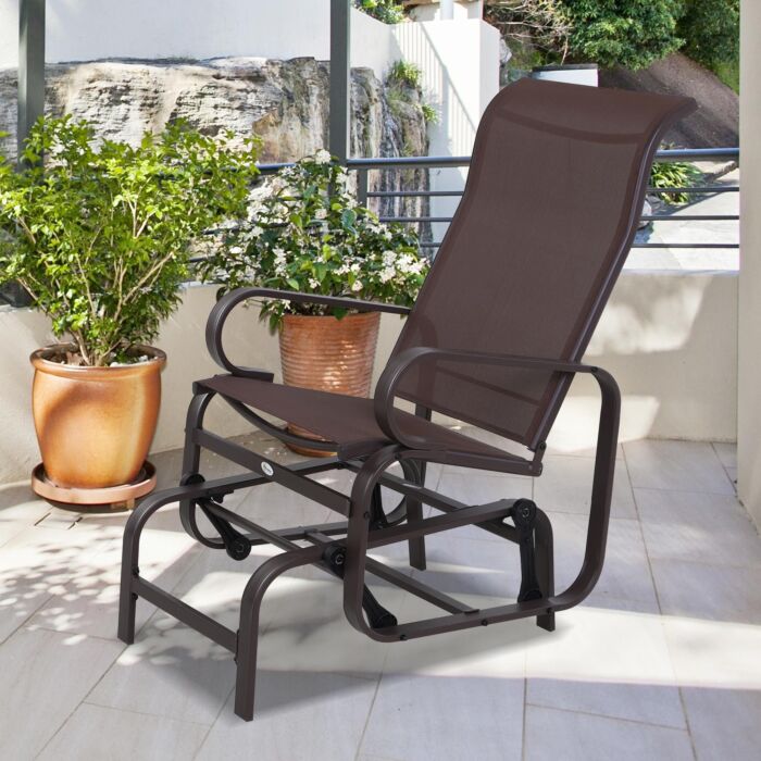 Outsunny Outdoor Gliding Rocking Chair With Sturdy Metal Frame Garden Comfortable Swing Chair, Brown