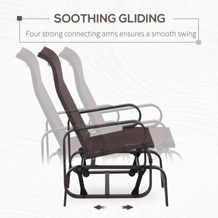 Outsunny Outdoor Gliding Rocking Chair With Sturdy Metal Frame Garden Comfortable Swing Chair, Brown