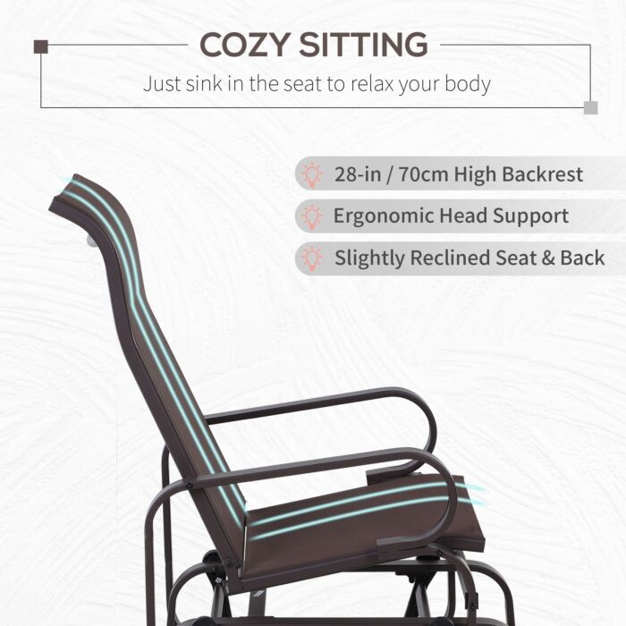 Outsunny Outdoor Gliding Rocking Chair With Sturdy Metal Frame Garden Comfortable Swing Chair, Brown