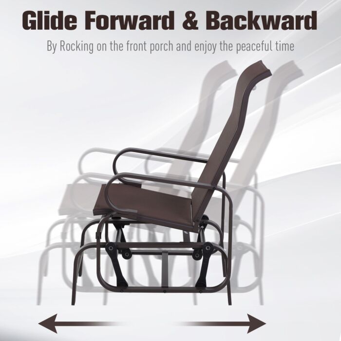 Outsunny Outdoor Gliding Rocking Chair With Sturdy Metal Frame Garden Comfortable Swing Chair, Brown