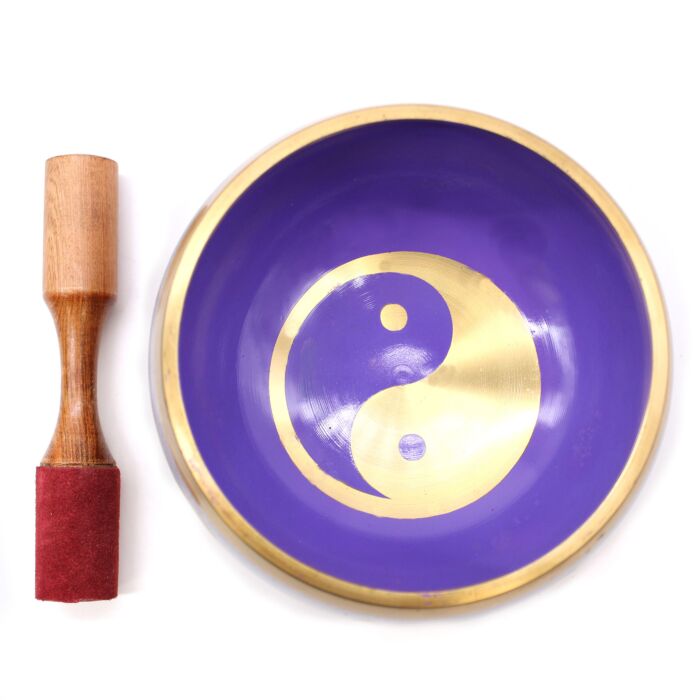 Lrg Yin & Yang Singing Bowl Set- White/purple 14cm