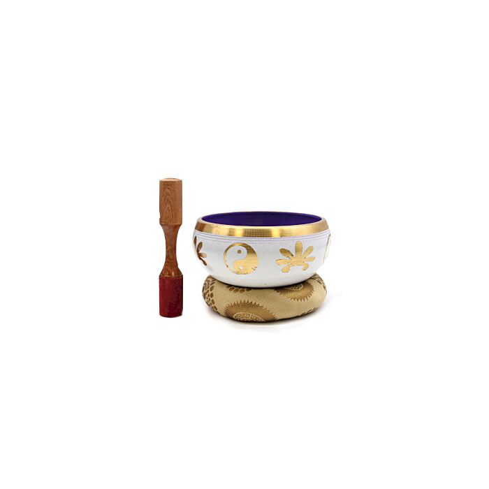 Lrg Yin & Yang Singing Bowl Set- White/purple 14cm