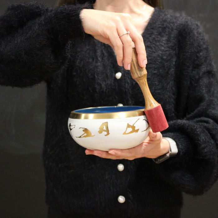 Lrg Yin & Yang Singing Bowl Set- White/purple 14cm