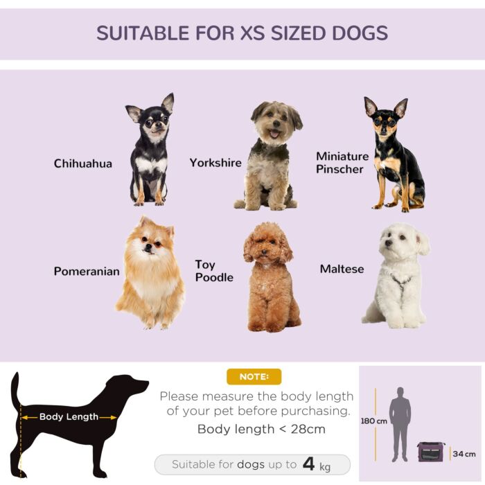 Pawhut 49cm Pet Carrier Portable Cat Carrier Foldable Dog Bag Pet Travel Bag W/ Cushion For Miniature Dogs, Purple
