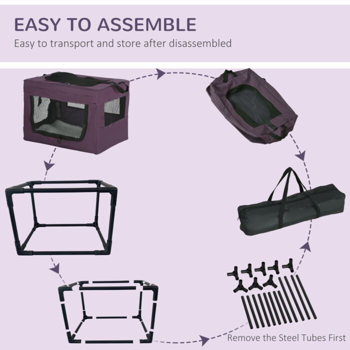 Pawhut 49cm Pet Carrier Portable Cat Carrier Foldable Dog Bag Pet Travel Bag W/ Cushion For Miniature Dogs, Purple