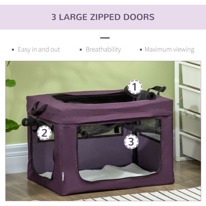 Pawhut 49cm Pet Carrier Portable Cat Carrier Foldable Dog Bag Pet Travel Bag W/ Cushion For Miniature Dogs, Purple