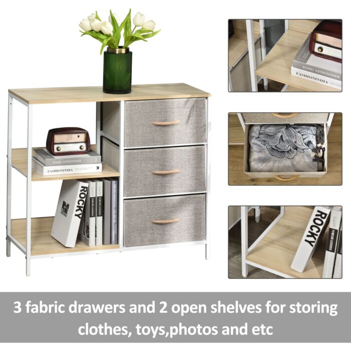 Homcom Chest Of Drawers Storage Dresser Cabinet Organizer With 3 Fabric Drawers And 2 Display Shelves, Beige