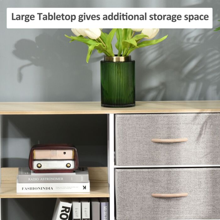 Homcom Chest Of Drawers Storage Dresser Cabinet Organizer With 3 Fabric Drawers And 2 Display Shelves, Beige