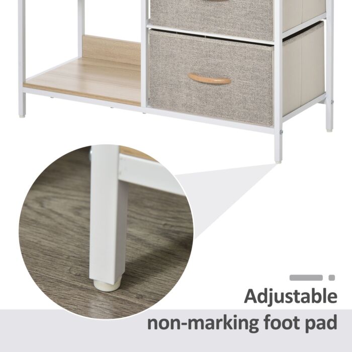 Homcom Chest Of Drawers Storage Dresser Cabinet Organizer With 3 Fabric Drawers And 2 Display Shelves, Beige