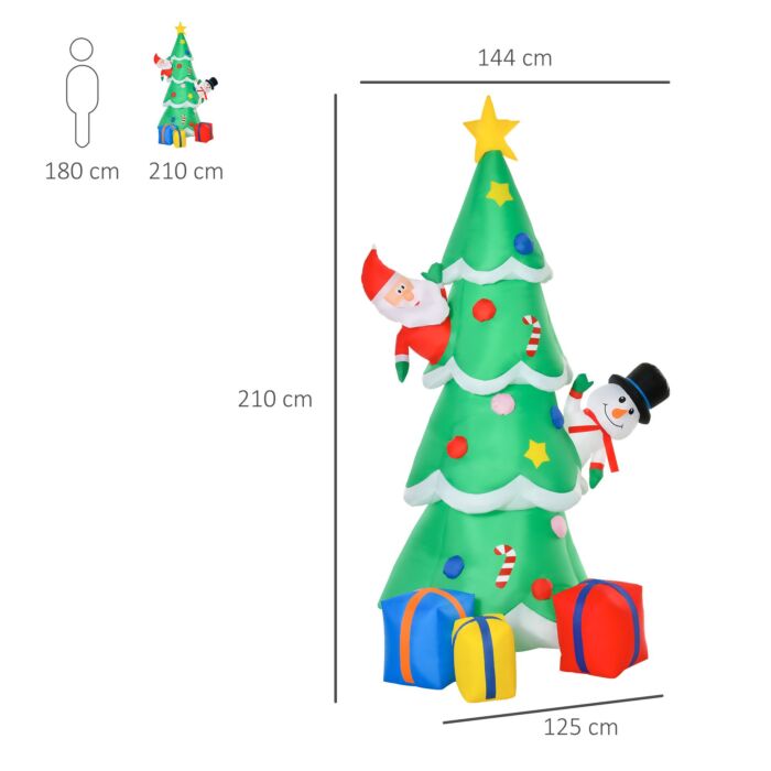 Homcom 7ft Tall Christmas Inflatable Tree Led Lighted With Santa Claus Snowman And Gift Box For Home Indoor Outdoor Garden Lawn Decoration Party Prop