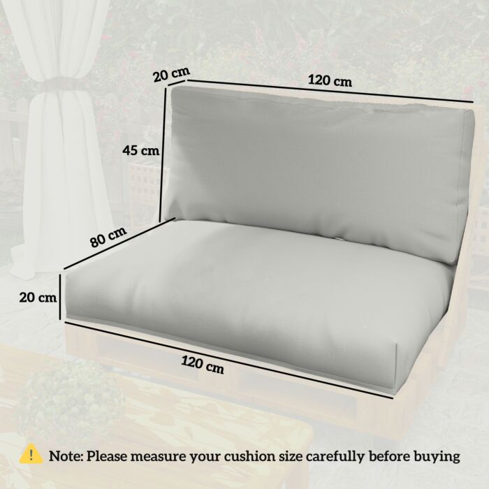 Outsunny 2 Seater Pallet Furniture Cushions Pallet Cushions, Upf20+ 220gsm Fabric, 20 Cm Thick Outdoor Seat Pads, Light Grey