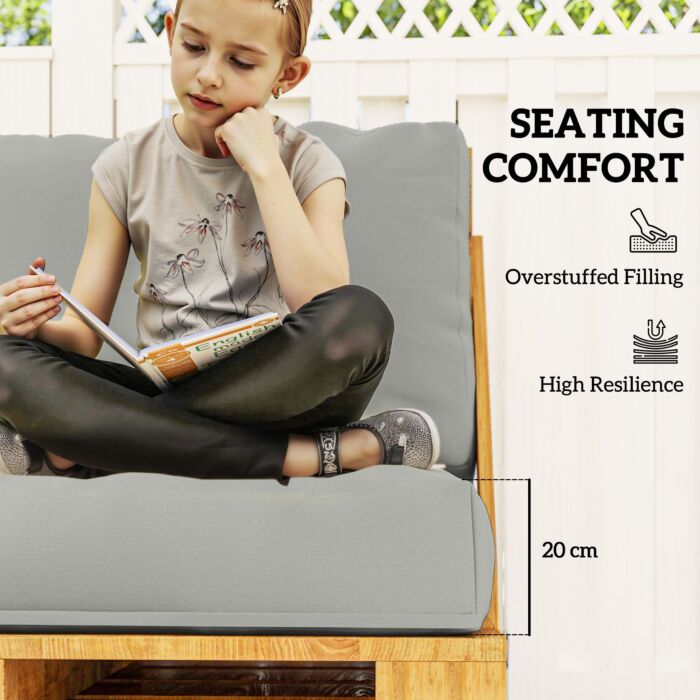 Outsunny 2 Seater Pallet Furniture Cushions Pallet Cushions, Upf20+ 220gsm Fabric, 20 Cm Thick Outdoor Seat Pads, Light Grey