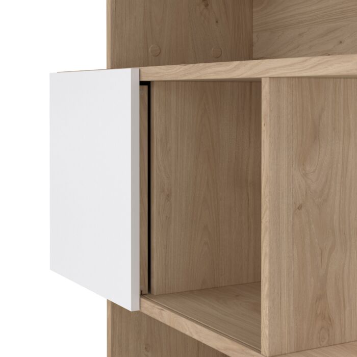 Maze Asymmetrical Bookcase With 3 Doors In Jackson Hickory And White High Gloss