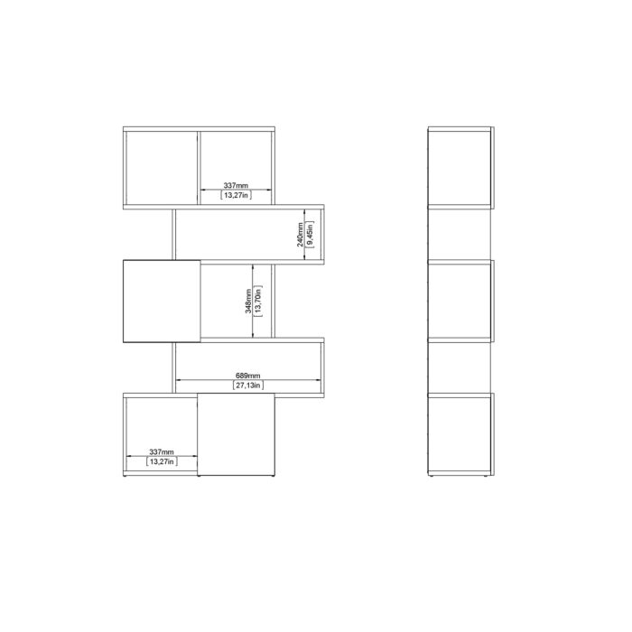 Maze Asymmetrical Bookcase With 3 Doors In Jackson Hickory And White High Gloss