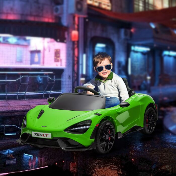 Aiyaplay Mclaren 765lt Licensed 12v Kids Electric Ride On Car With Butterfly Doors Remote Control Training Wheels Green