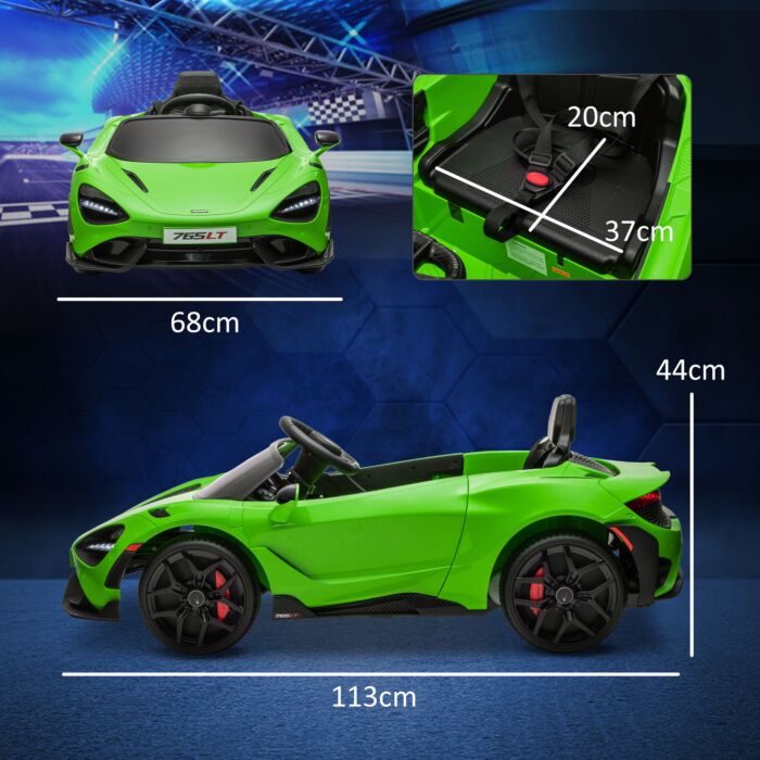 Aiyaplay Mclaren 765lt Licensed 12v Kids Electric Ride On Car With Butterfly Doors Remote Control Training Wheels Green