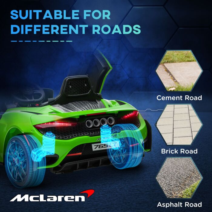 Aiyaplay Mclaren 765lt Licensed 12v Kids Electric Ride On Car With Butterfly Doors Remote Control Training Wheels Green