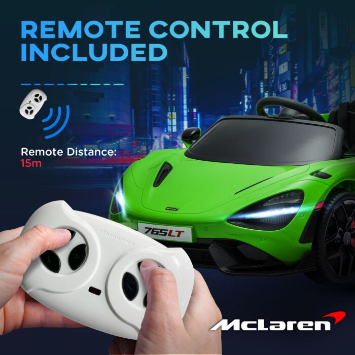 Aiyaplay Mclaren 765lt Licensed 12v Kids Electric Ride On Car With Butterfly Doors Remote Control Training Wheels Green