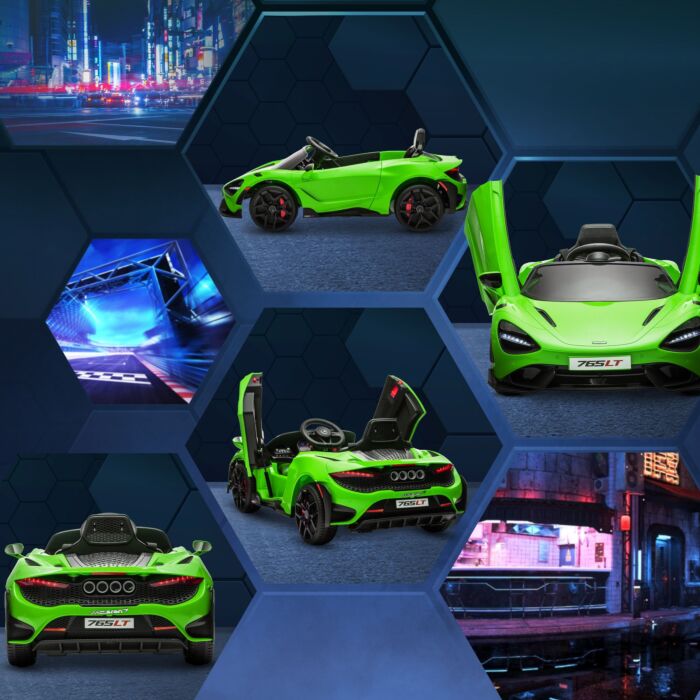 Aiyaplay Mclaren 765lt Licensed 12v Kids Electric Ride On Car With Butterfly Doors Remote Control Training Wheels Green