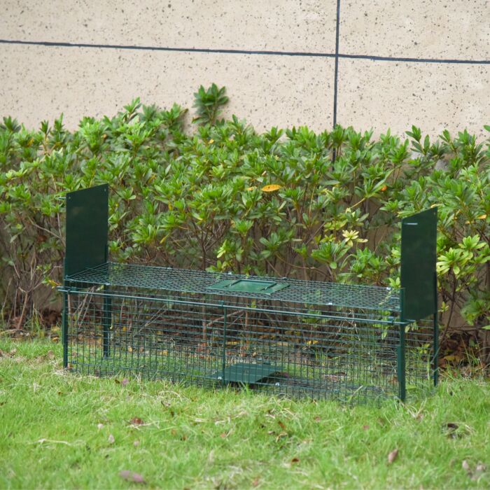 Pawhut 2-door Humane Live Trap For Small Animals, Animal Trap For Rat Mise Mink Rabbit Raccoon Gopher Squirrel, Dark Green