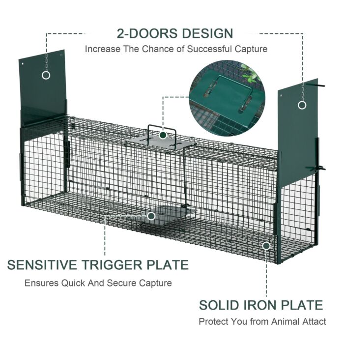 Pawhut 2-door Humane Live Trap For Small Animals, Animal Trap For Rat Mise Mink Rabbit Raccoon Gopher Squirrel, Dark Green