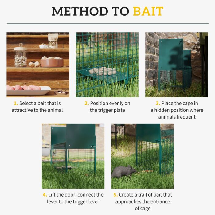 Pawhut 2-door Humane Live Trap For Small Animals, Animal Trap For Rat Mise Mink Rabbit Raccoon Gopher Squirrel, Dark Green