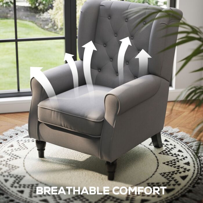 Homcom Retro Accent Chair, Wingback Armchair With Wood Frame Button Tufted Design For, Dark Grey