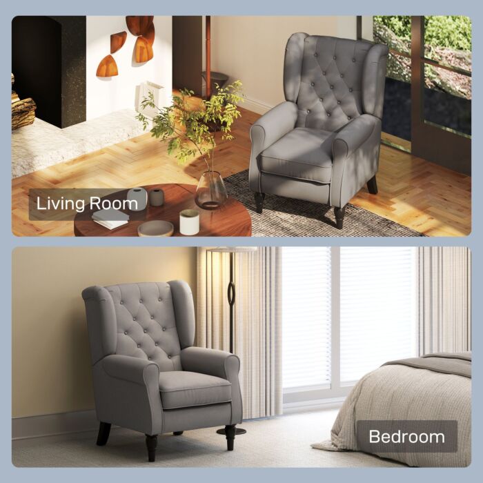 Homcom Retro Accent Chair, Wingback Armchair With Wood Frame Button Tufted Design For, Dark Grey