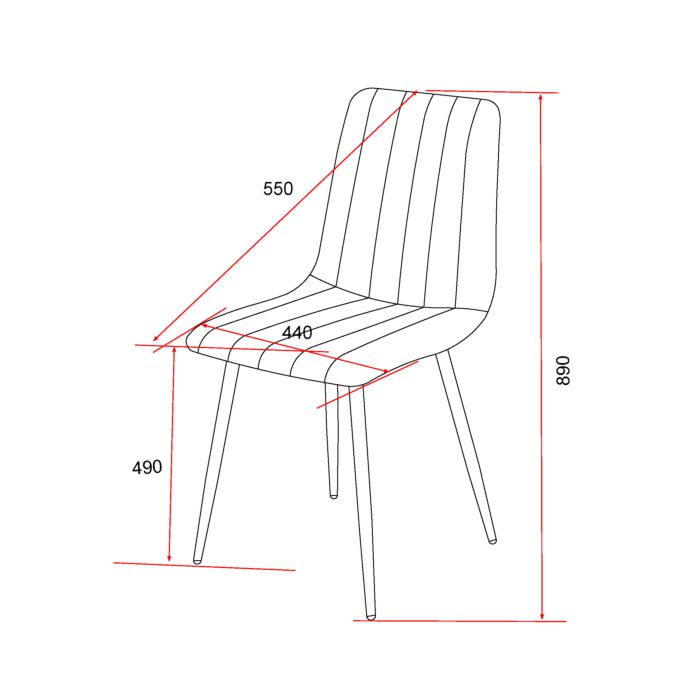 Aspen Straight Stitch Grey Dining Chair, Black Tapered Legs (pair)