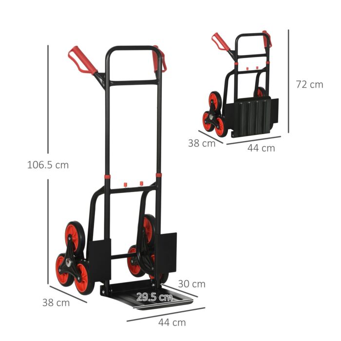 Durhand Steel Climbing Handling Trolley W/hand Trucks 6-wheels Load Cart 150kg