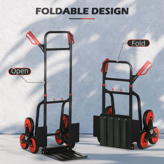 Durhand Steel Climbing Handling Trolley W/hand Trucks 6-wheels Load Cart 150kg