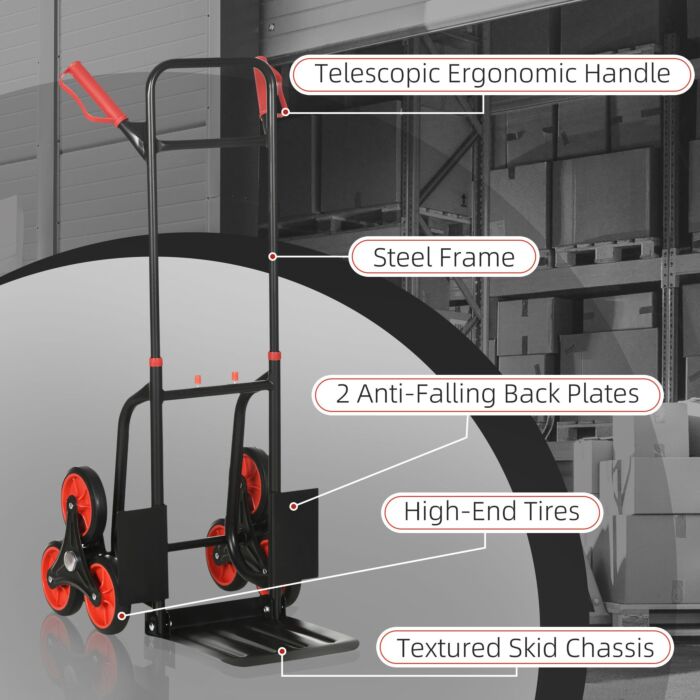 Durhand Steel Climbing Handling Trolley W/hand Trucks 6-wheels Load Cart 150kg