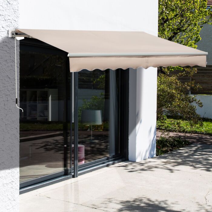Outsunny 4x2.5m Retractable Manual Awning Window Door Sun Shade Canopy With Fittings And Crank Handle Beige