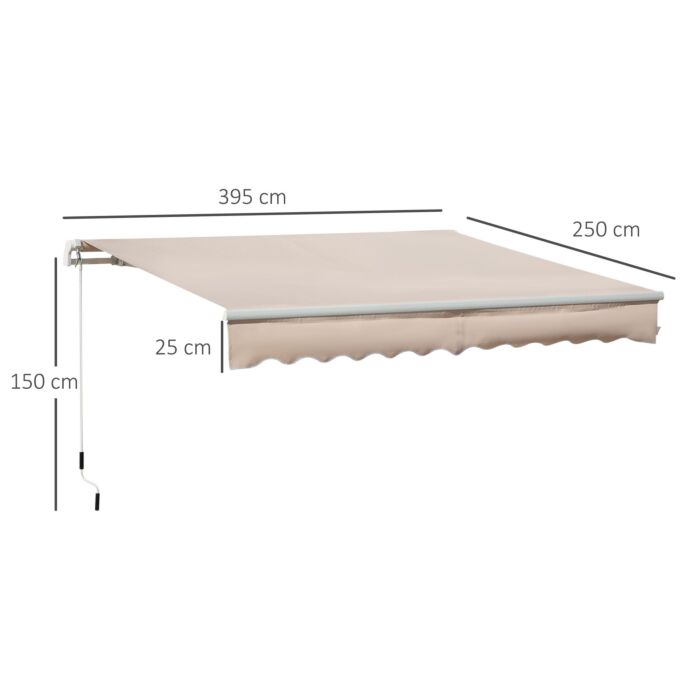 Outsunny 4x2.5m Retractable Manual Awning Window Door Sun Shade Canopy With Fittings And Crank Handle Beige