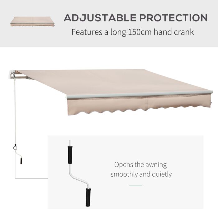 Outsunny 4x2.5m Retractable Manual Awning Window Door Sun Shade Canopy With Fittings And Crank Handle Beige