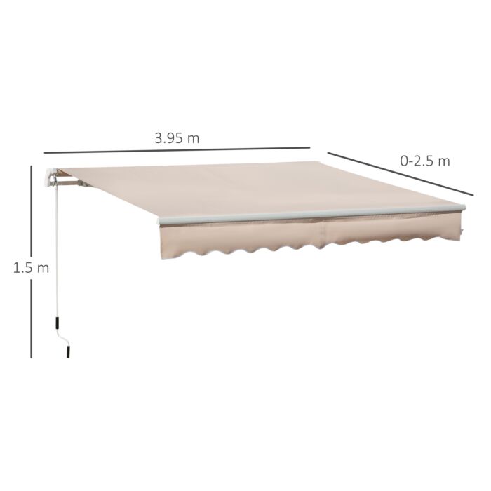 Outsunny 4x2.5m Retractable Manual Awning Window Door Sun Shade Canopy With Fittings And Crank Handle Beige