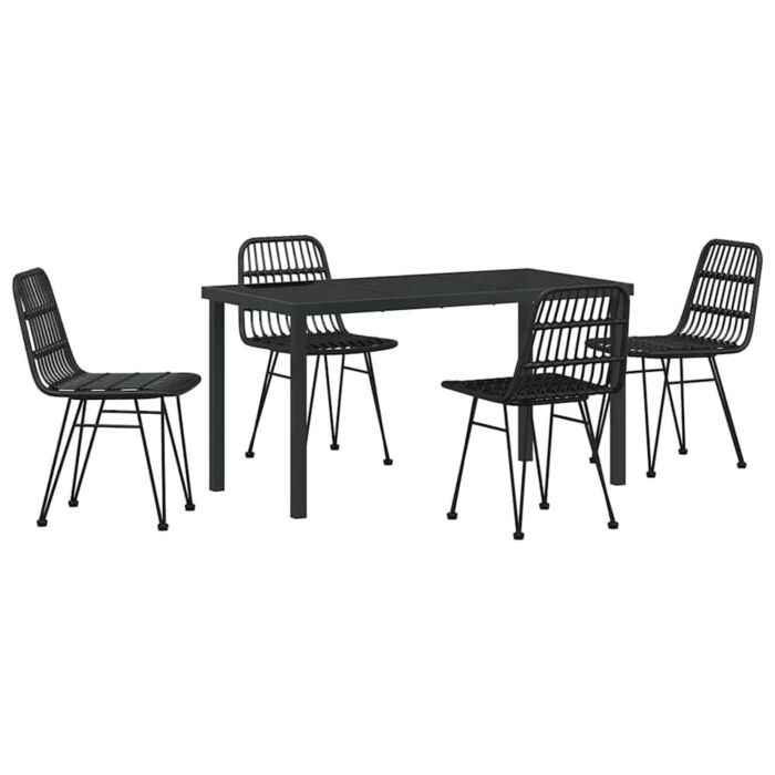 Vidaxl 5 Piece Garden Dining Set Black Poly Rattan